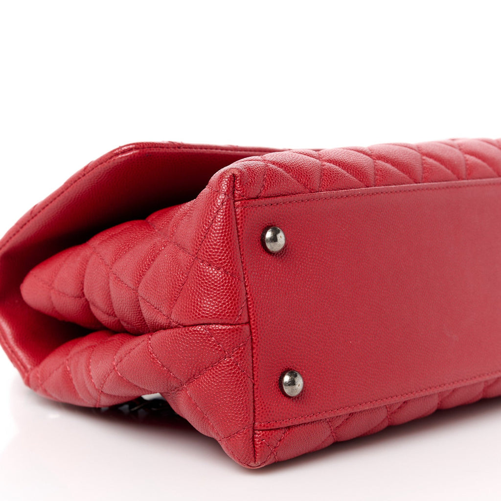 Caviar Quilted Small Coco Handle Flap Red