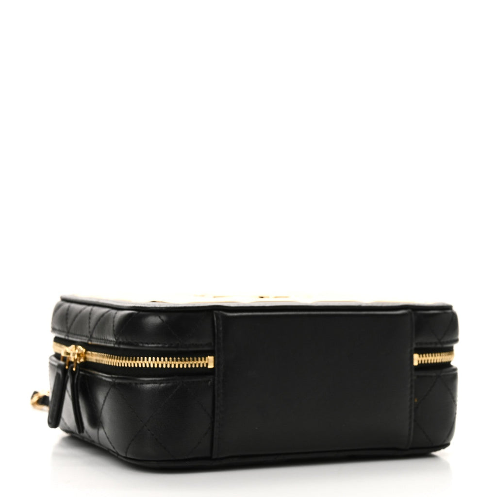 Lambskin Metal Quilted Golden Plate Vanity Case Black Golden Plate Vanity Case Black Gold