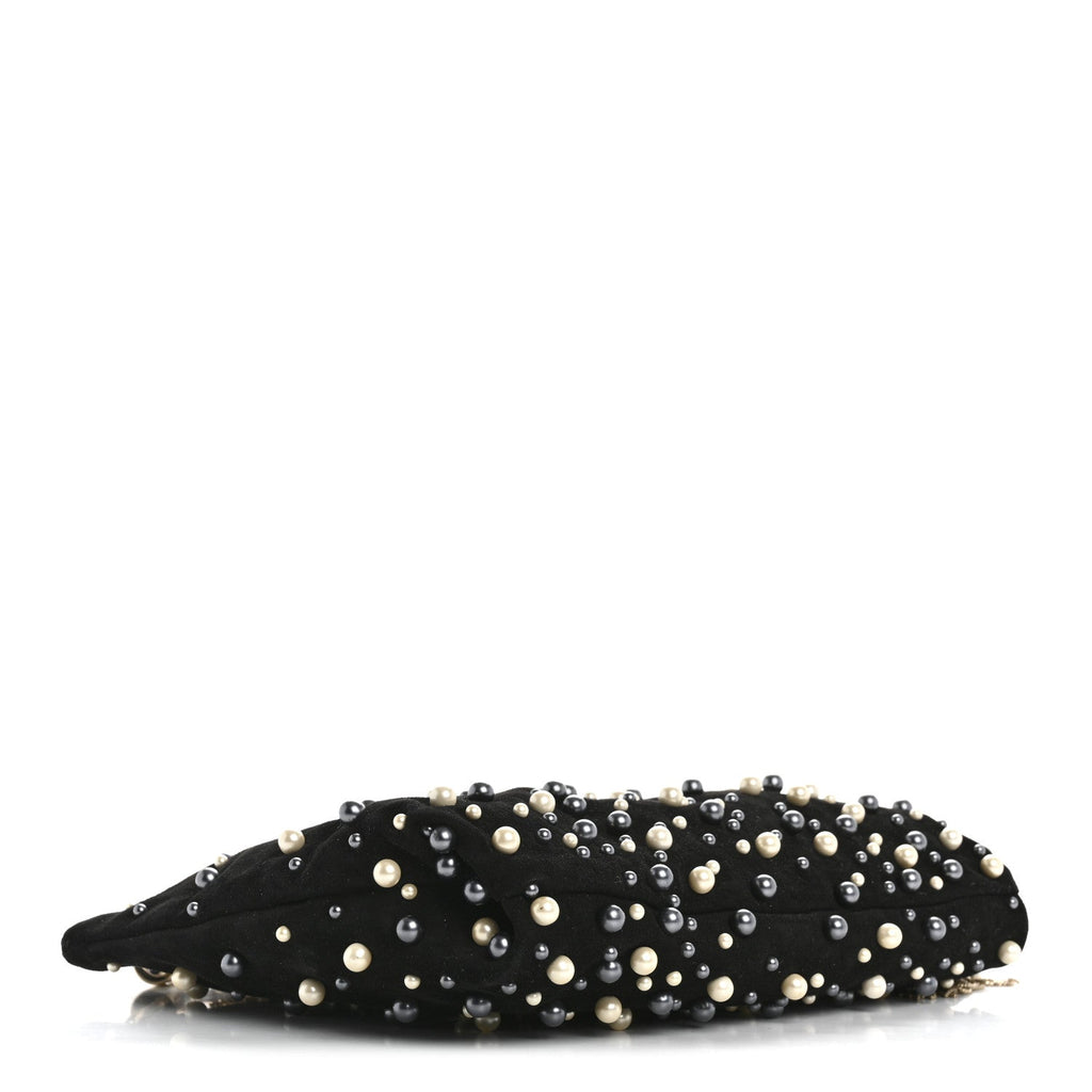 Suede Pearl Embellished Callie Tassel Clutch Bag Black