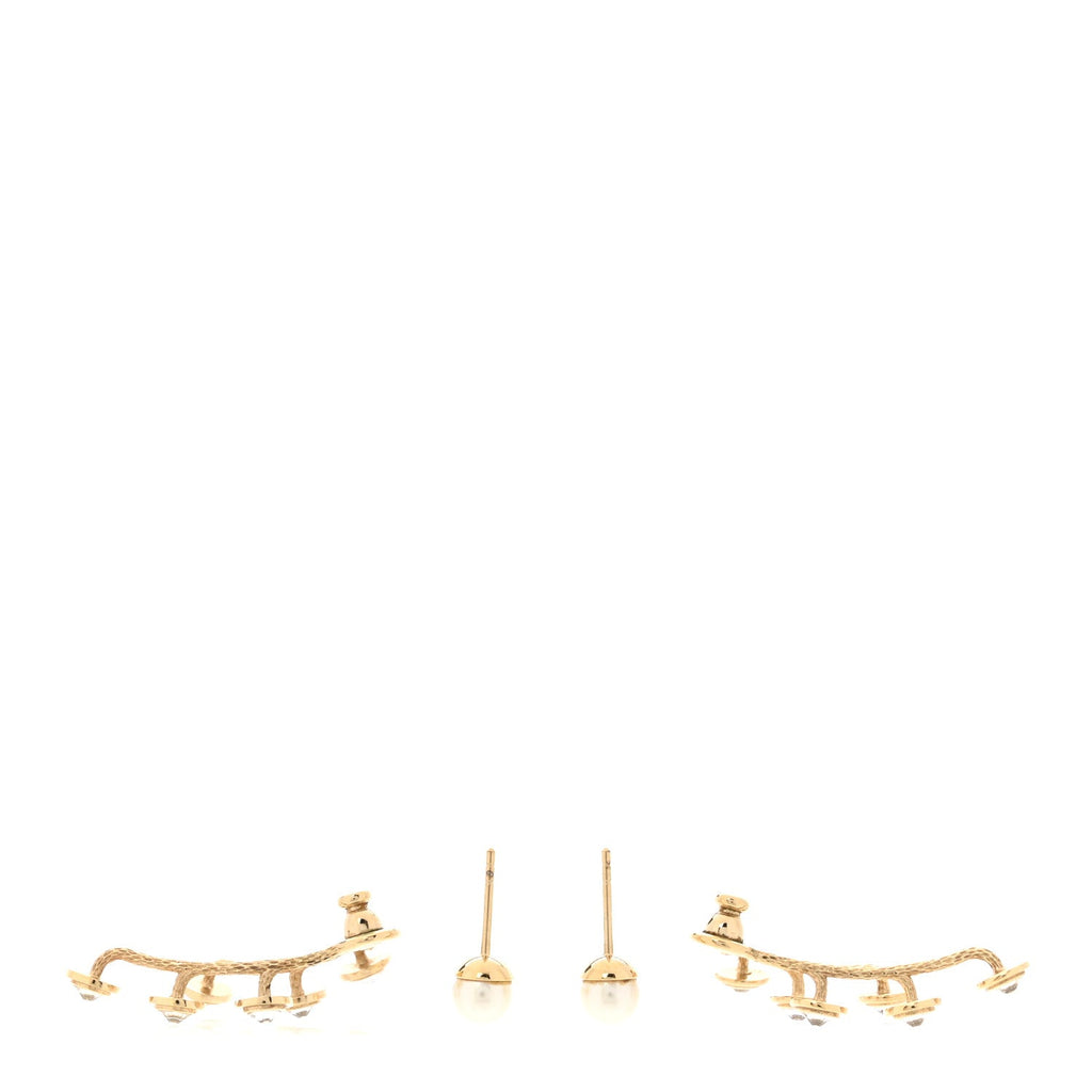 Pearl Crystal Tribales Pendant Earrings Gold