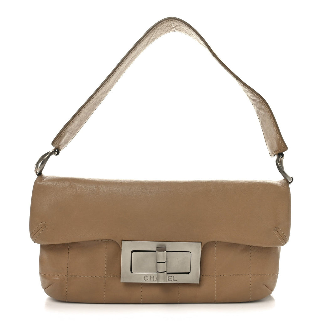 Calfskin Square Stitched Mademoiselle Shoulder Bag Tan