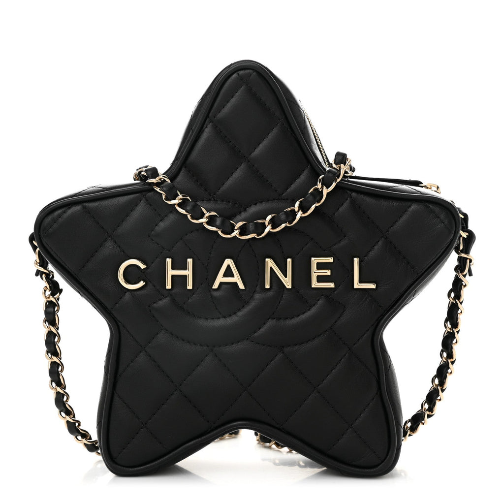 Lambskin Quilted Walk of Fame Star Bag Black