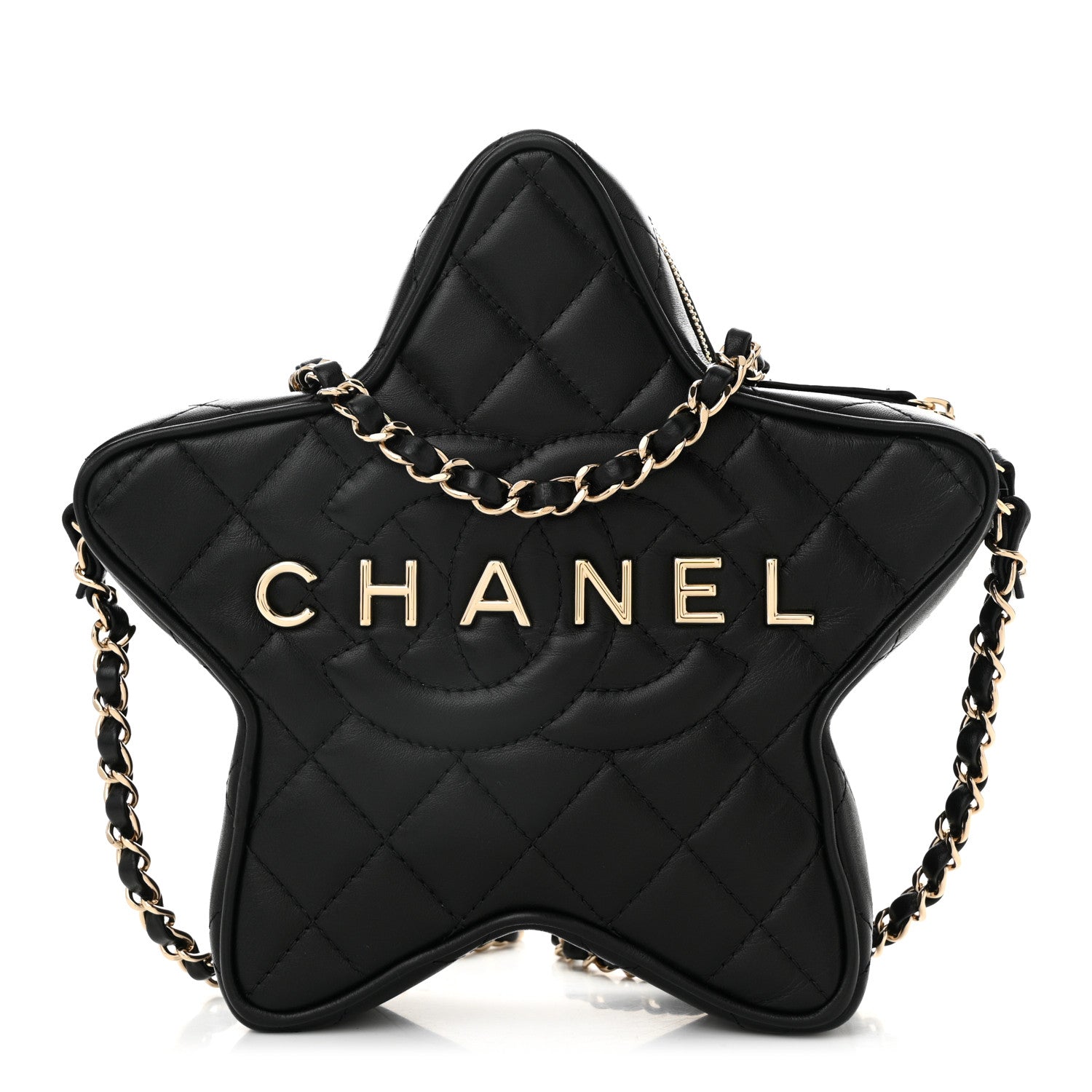 Lambskin Quilted Walk of Fame Star Bag Black