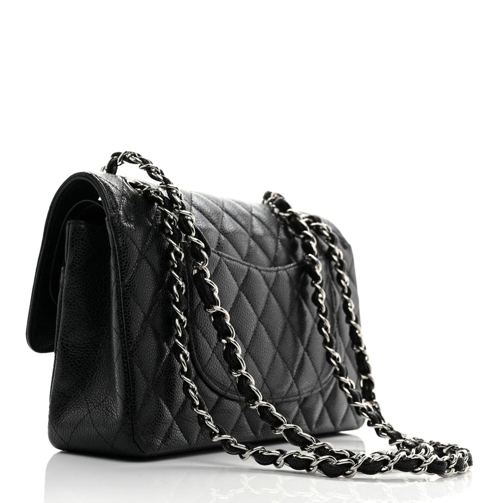 Caviar Quilted Medium Double Flap Black