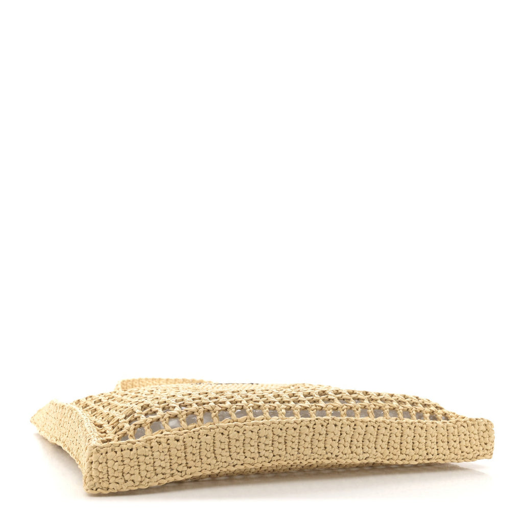 Yarn Raffia Effect Crochet Logo Embroidered Tote Bag Naturale