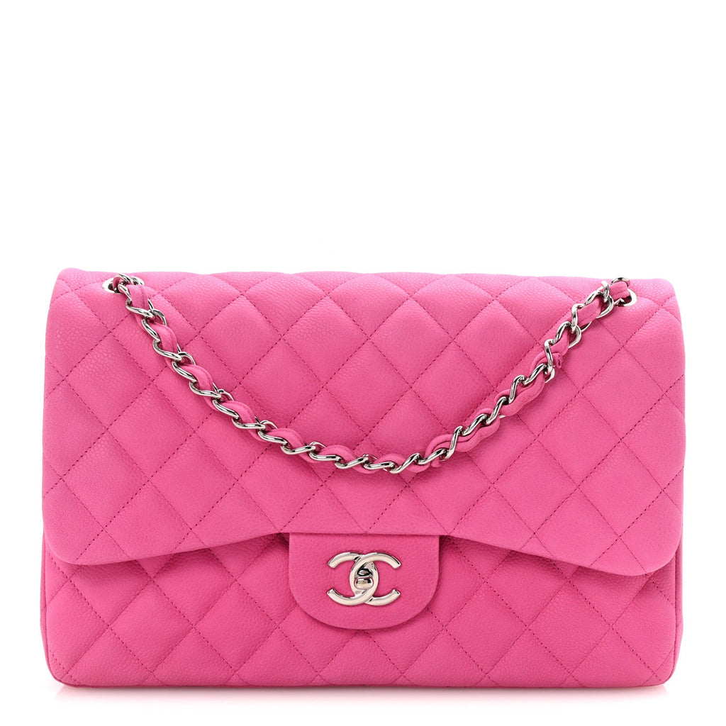 Iridescent Caviar Quilted Jumbo Double Flap Pink