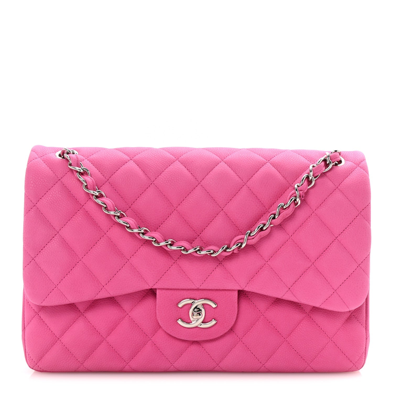 Iridescent Caviar Quilted Jumbo Double Flap Pink