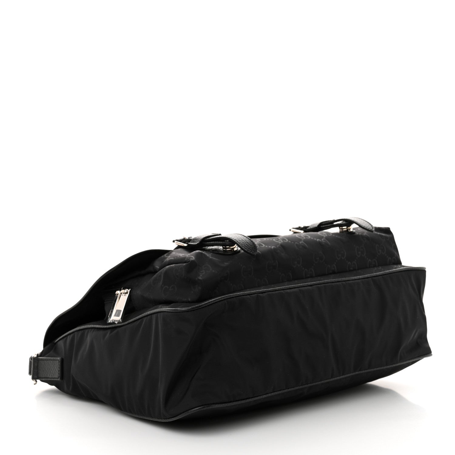 Nylon Monogram Double Buckle Flap Messenger Bag Black