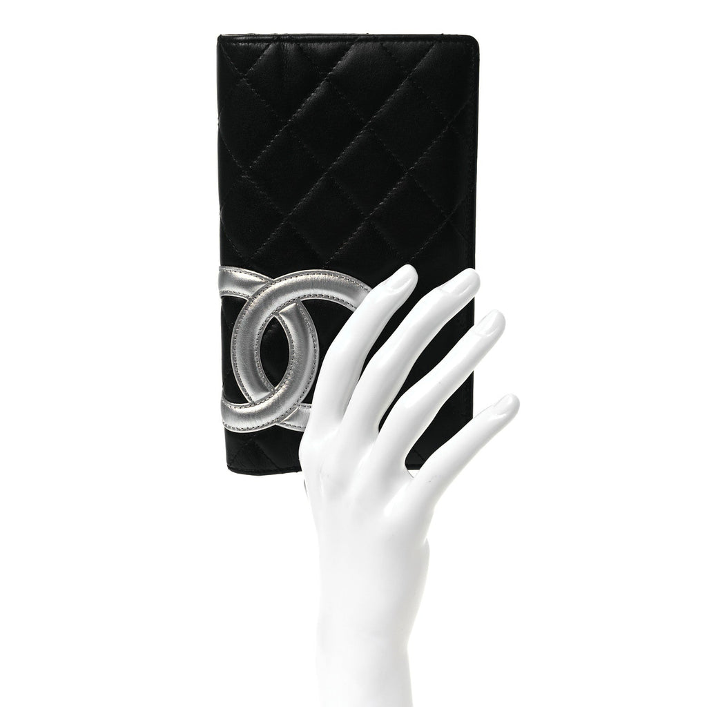 Calfskin Quilted Cambon Yen Wallet Black Silver