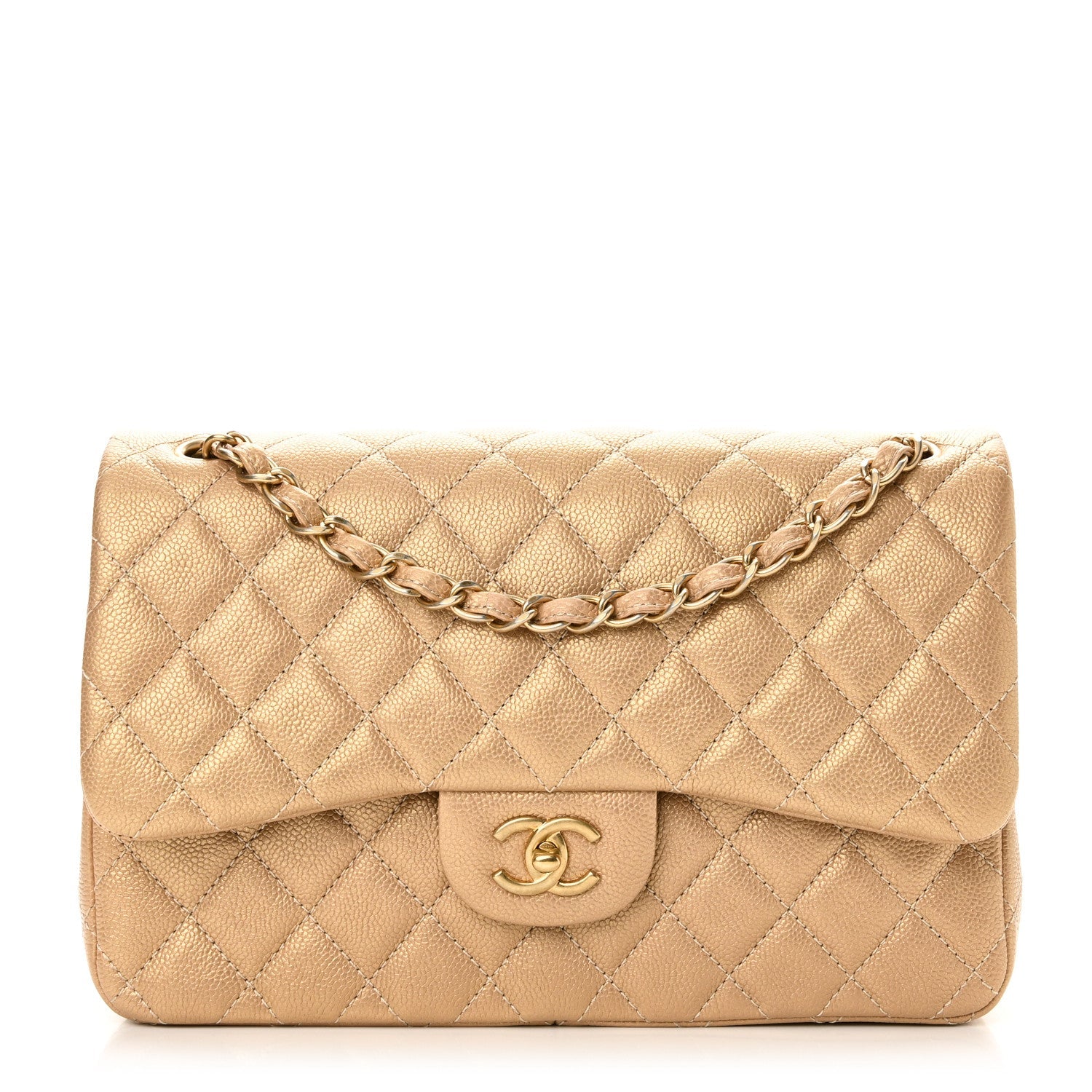 Pearly Caviar Quilted Jumbo Double Flap Gold