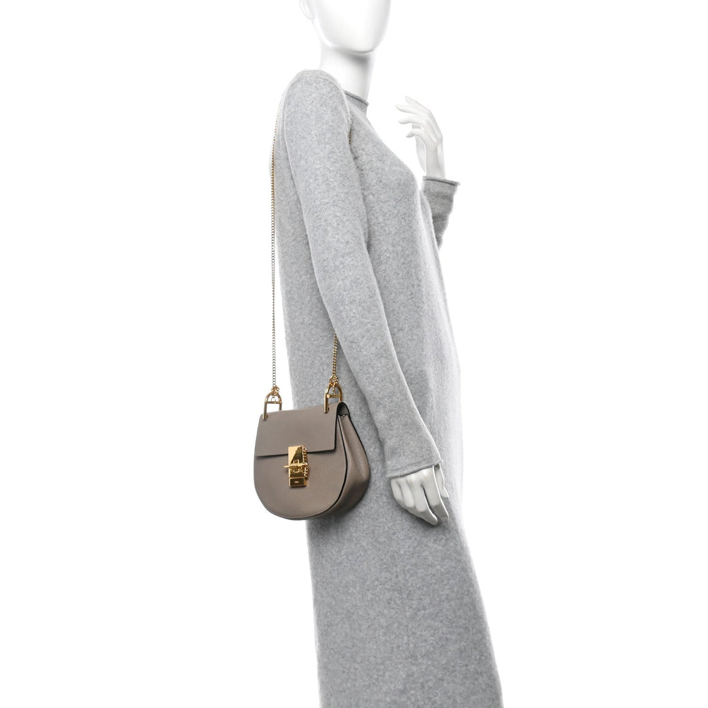 Grained Lambskin Mini Drew Shoulder Bag Motty Grey