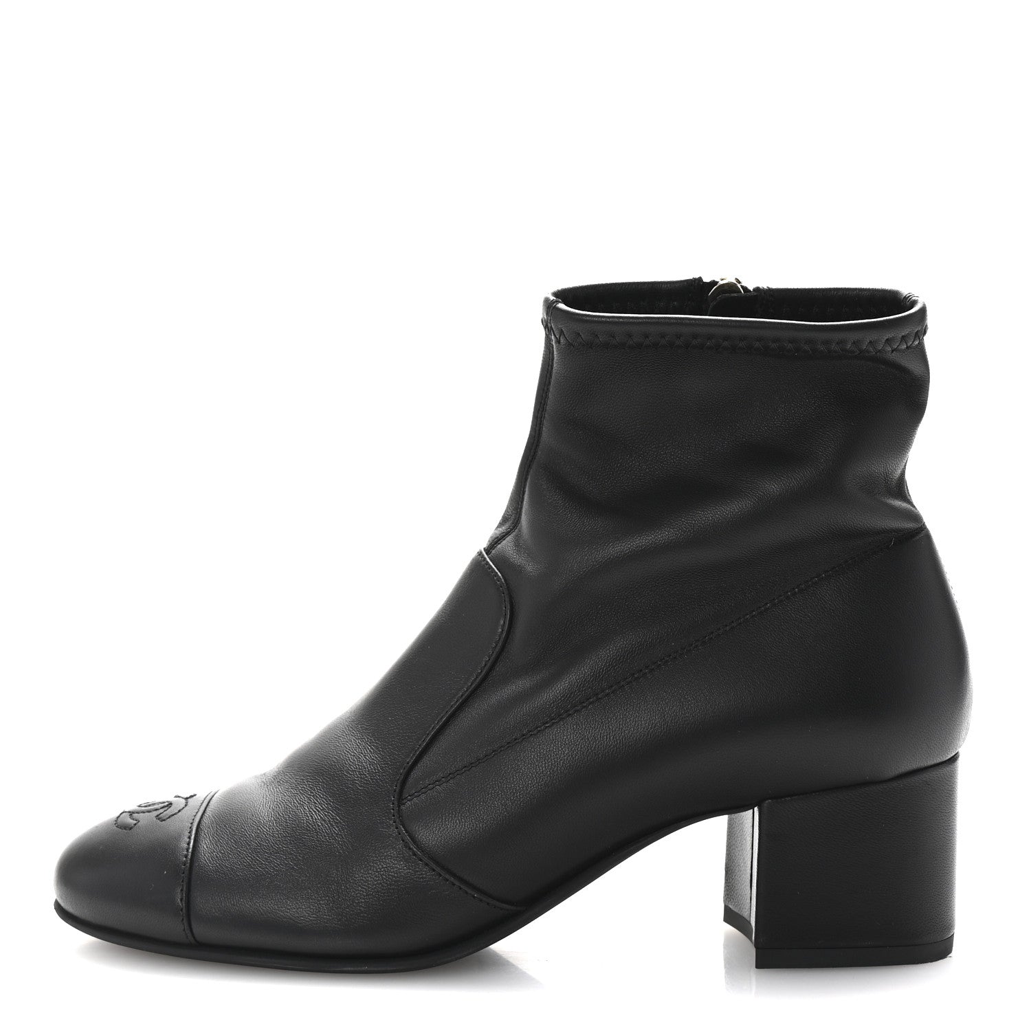 Stretch Lambskin Cap Toe CC Short Boots 38.5 Black