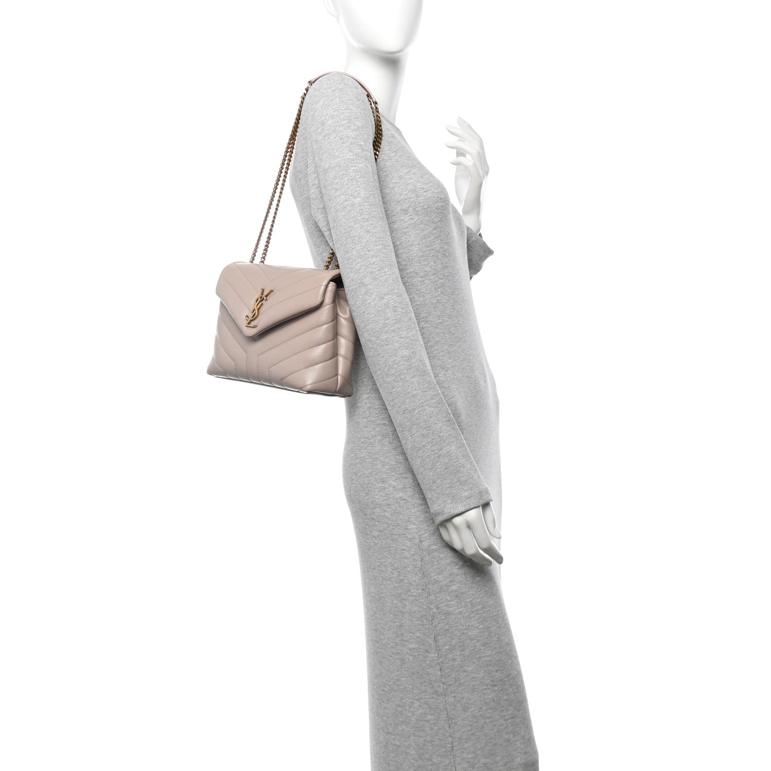 Calfskin Y Quilted Monogram Small Loulou Chain Satchel Dark Beige