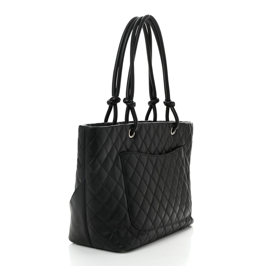 Calfskin Quilted Large Cambon Tote Black White