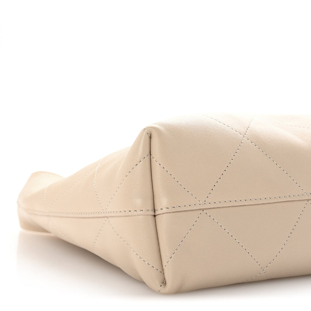 Shiny Lambskin Quilted Small Hobo Beige