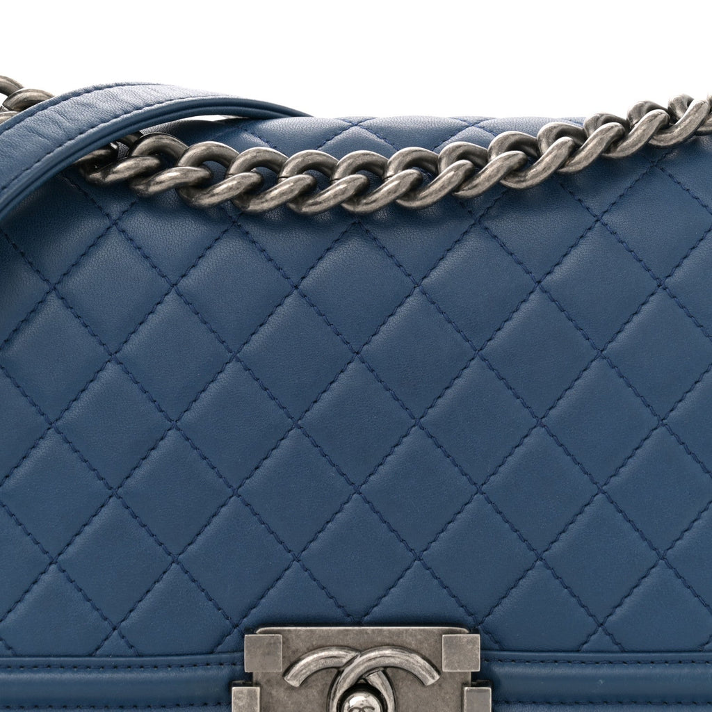Lambskin Quilted Medium Boy Flap Blue