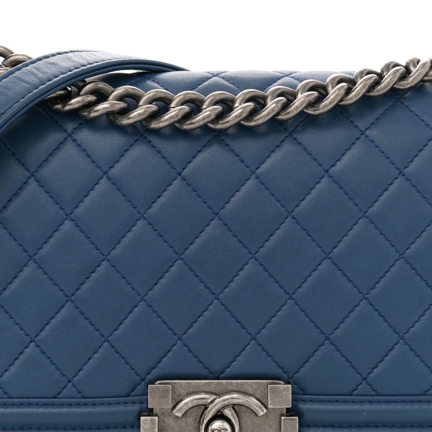 Lambskin Quilted Medium Boy Flap Blue
