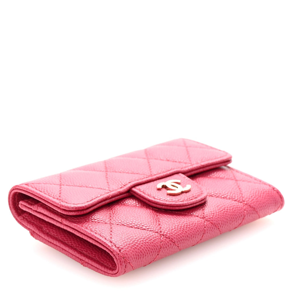 Caviar Quilted Flap  Holder Wallet Dark Pink