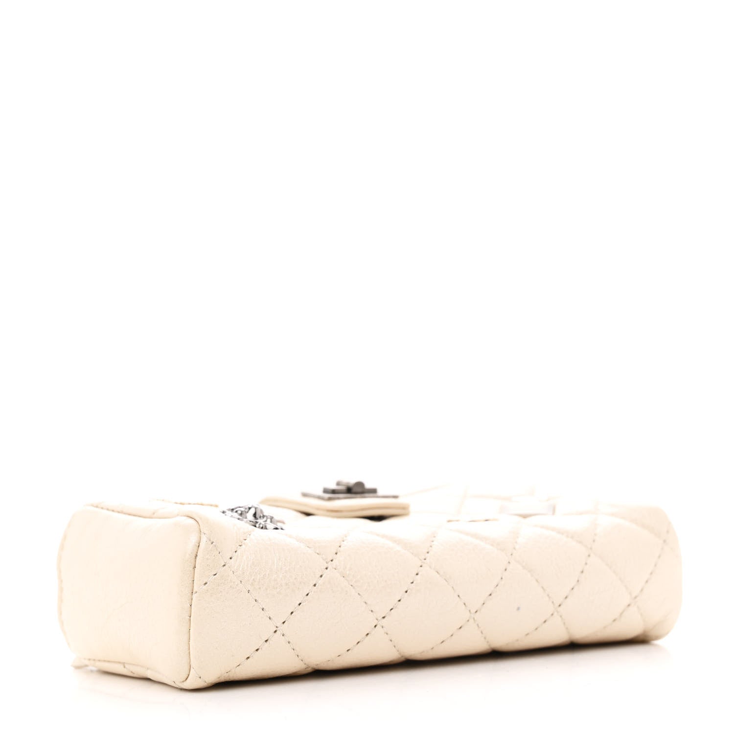 Metallic Calfskin Quilted Lucky Charms Mini Phone Holder Clutch Ivory