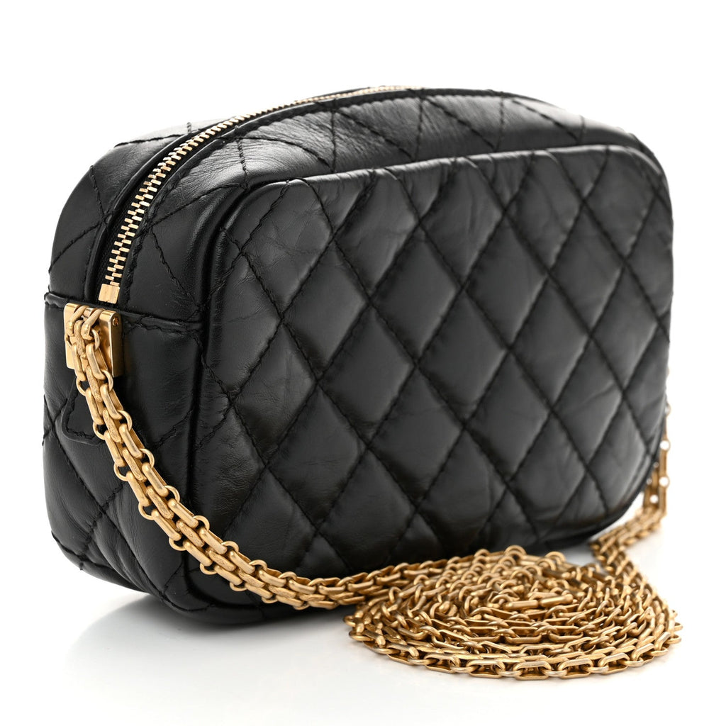 Aged Calfskin Quilted Mini Reissue Camera Case Black