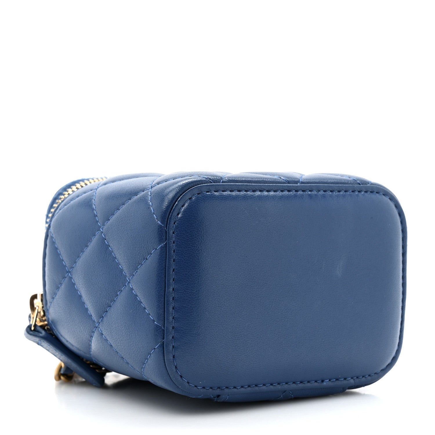 Lambskin Quilted Pearl Crush Mini Vanity Case With Chain Blue