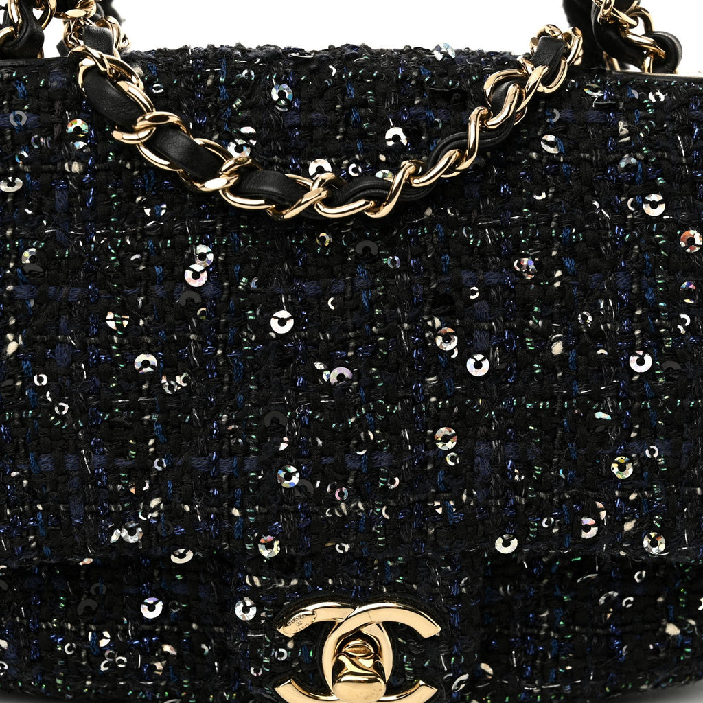 Tweed Mini Pearl Handle Flap Black Ecru