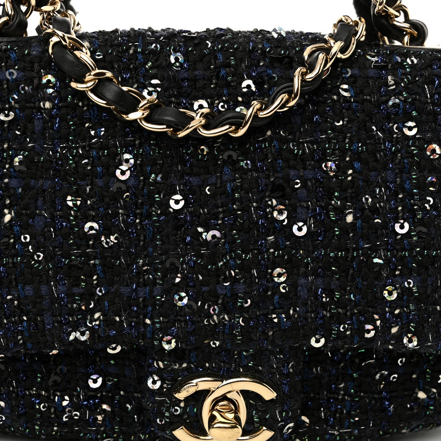 Tweed Mini Pearl Handle Flap Black Ecru