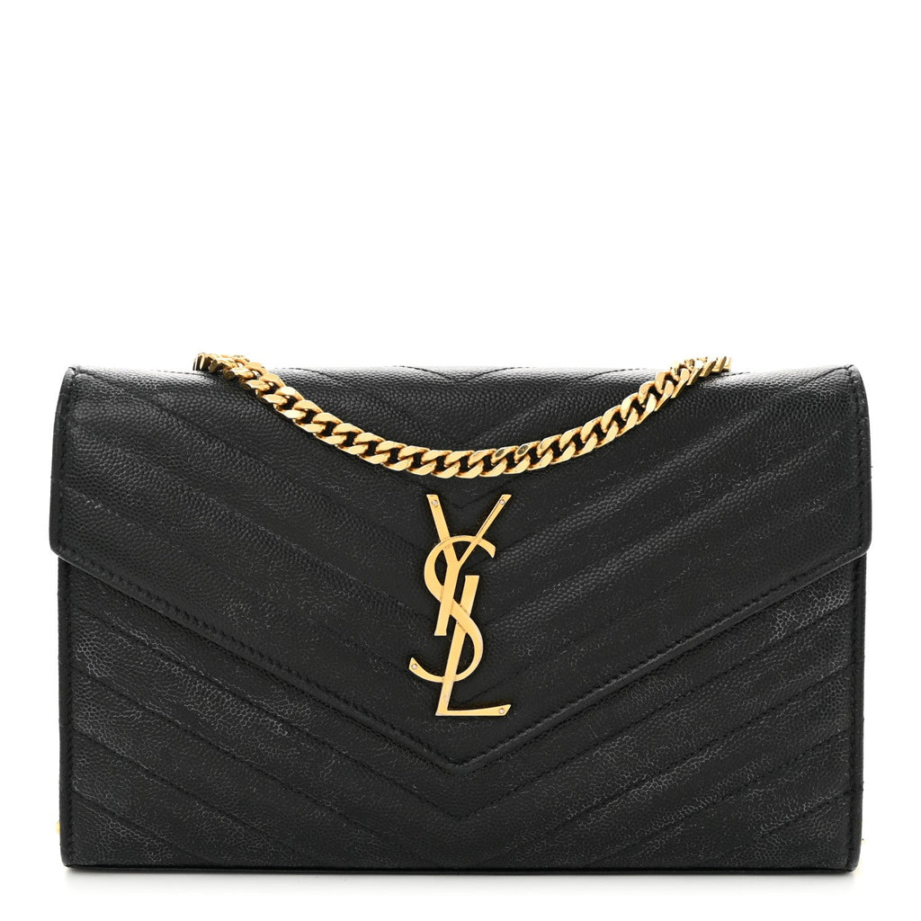 Grain De Poudre Matelasse Chevron Monogram Chain Wallet Black
