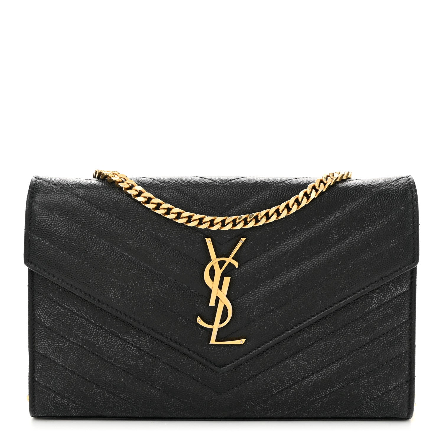 Grain De Poudre Matelasse Chevron Monogram Chain Wallet Black