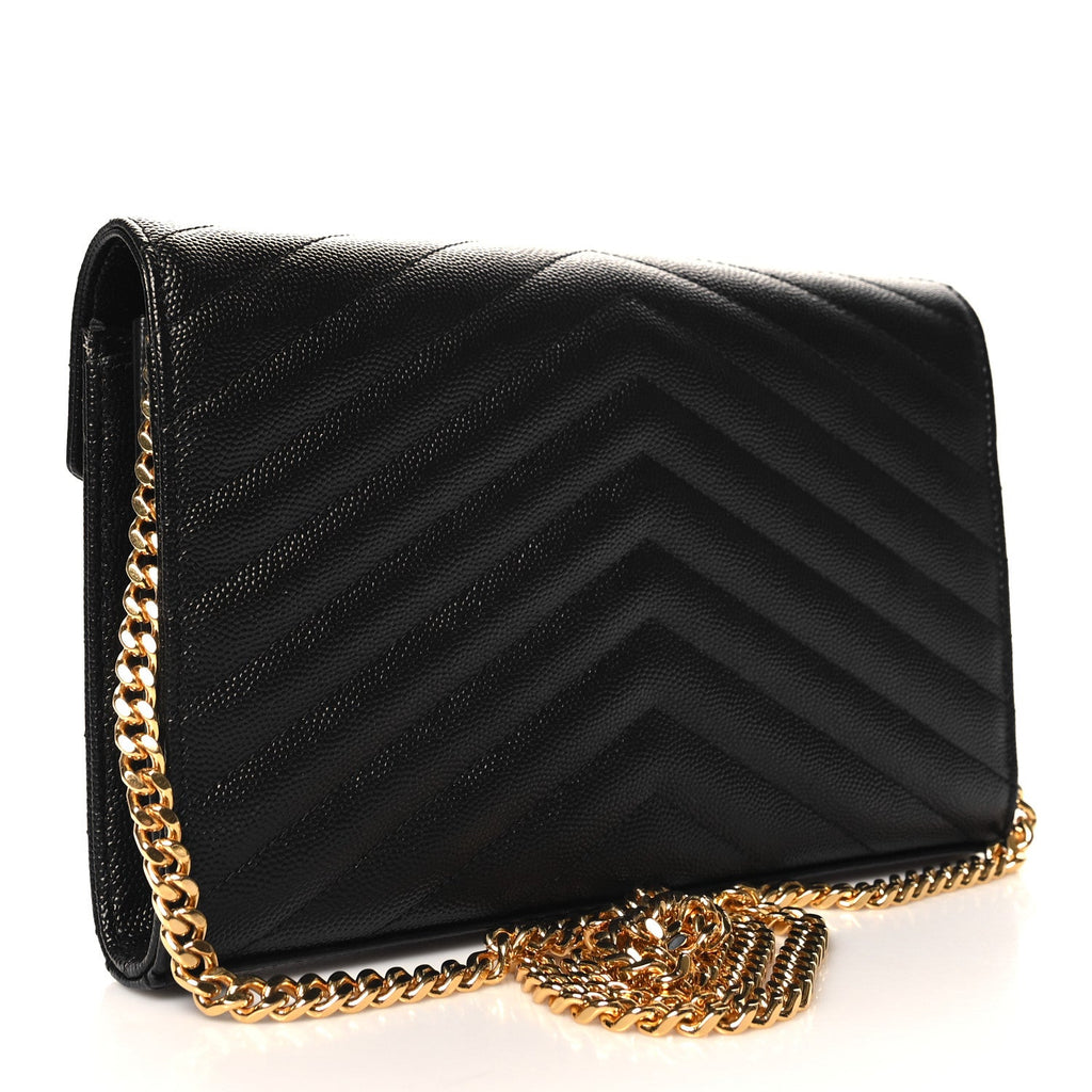 Grain De Poudre Matelasse Chevron Monogram Chain Wallet Black