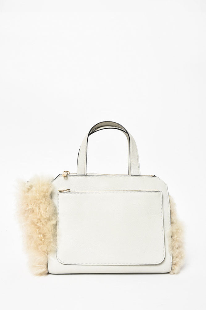 Valextra Grey Leather Fur Sided Top Handle with Strap