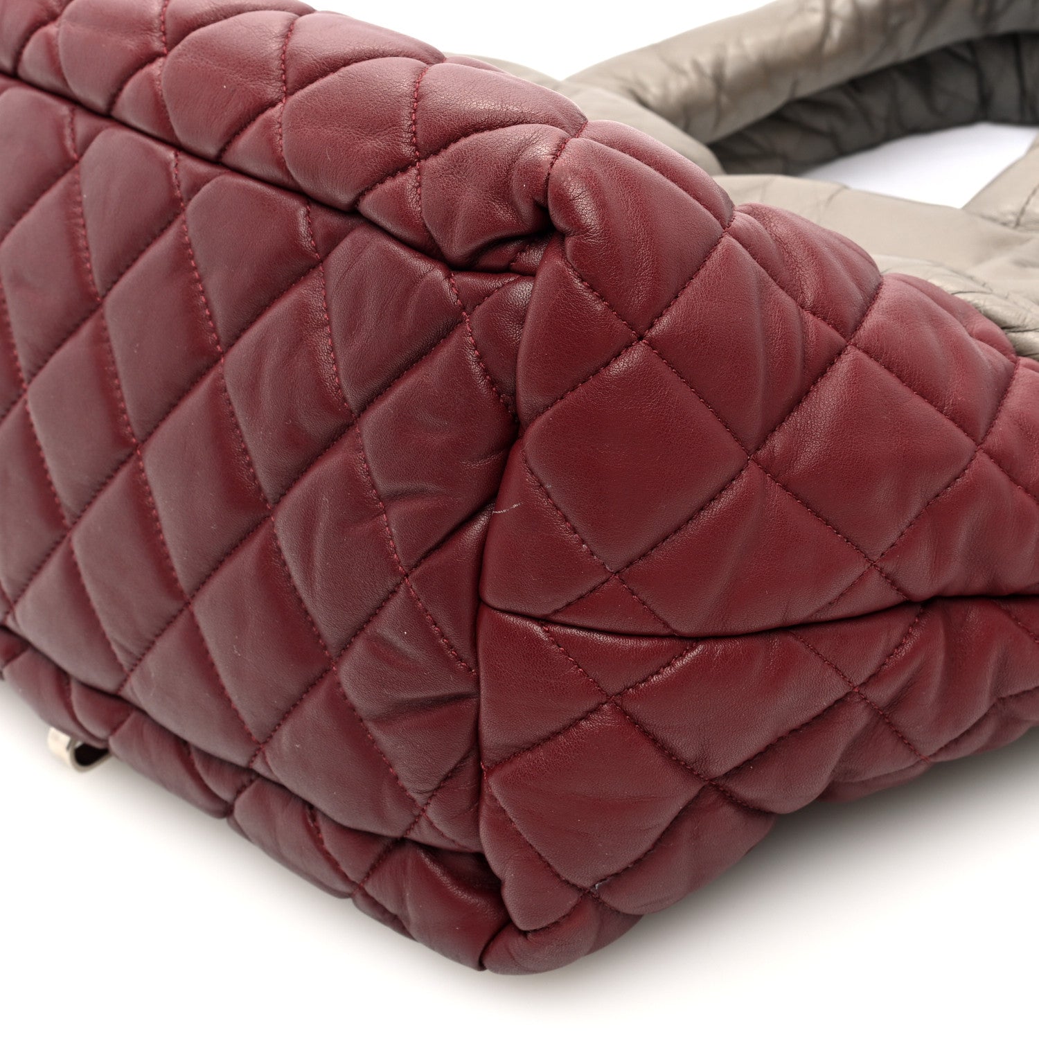 Lambskin Quilted Small Coco Cocoon Reversible Tote Grey Burgundy