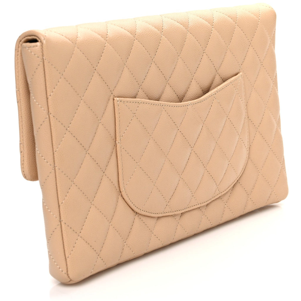 Caviar Quilted Flap Clutch Beige