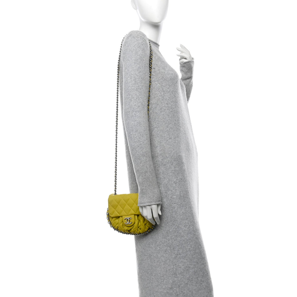 Washed Lambskin Quilted Mini Chain Around Flap Yellow