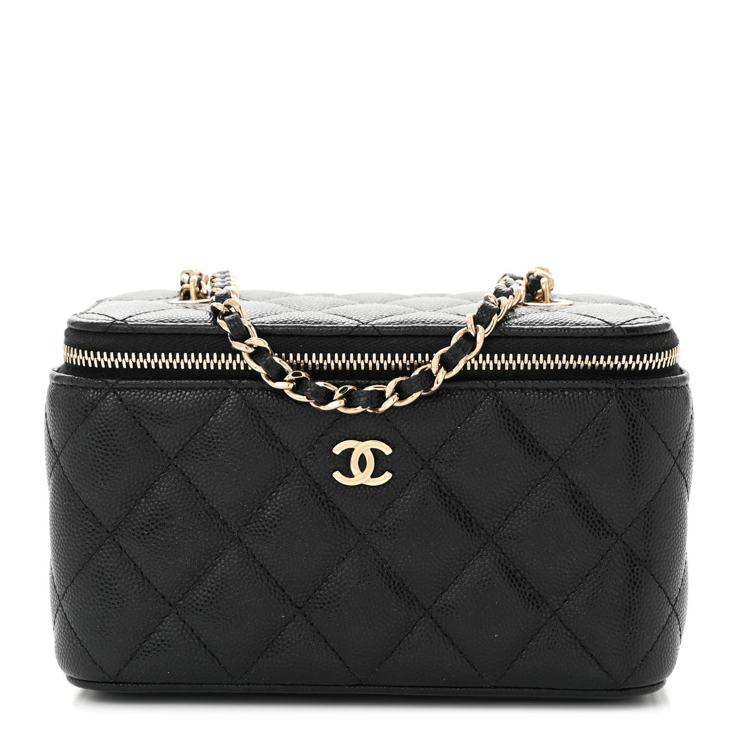 Caviar Quilted Small Vanity Case With Chain Black