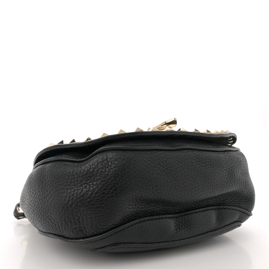 Grained Calfskin Rockstud Saddle Bag Black