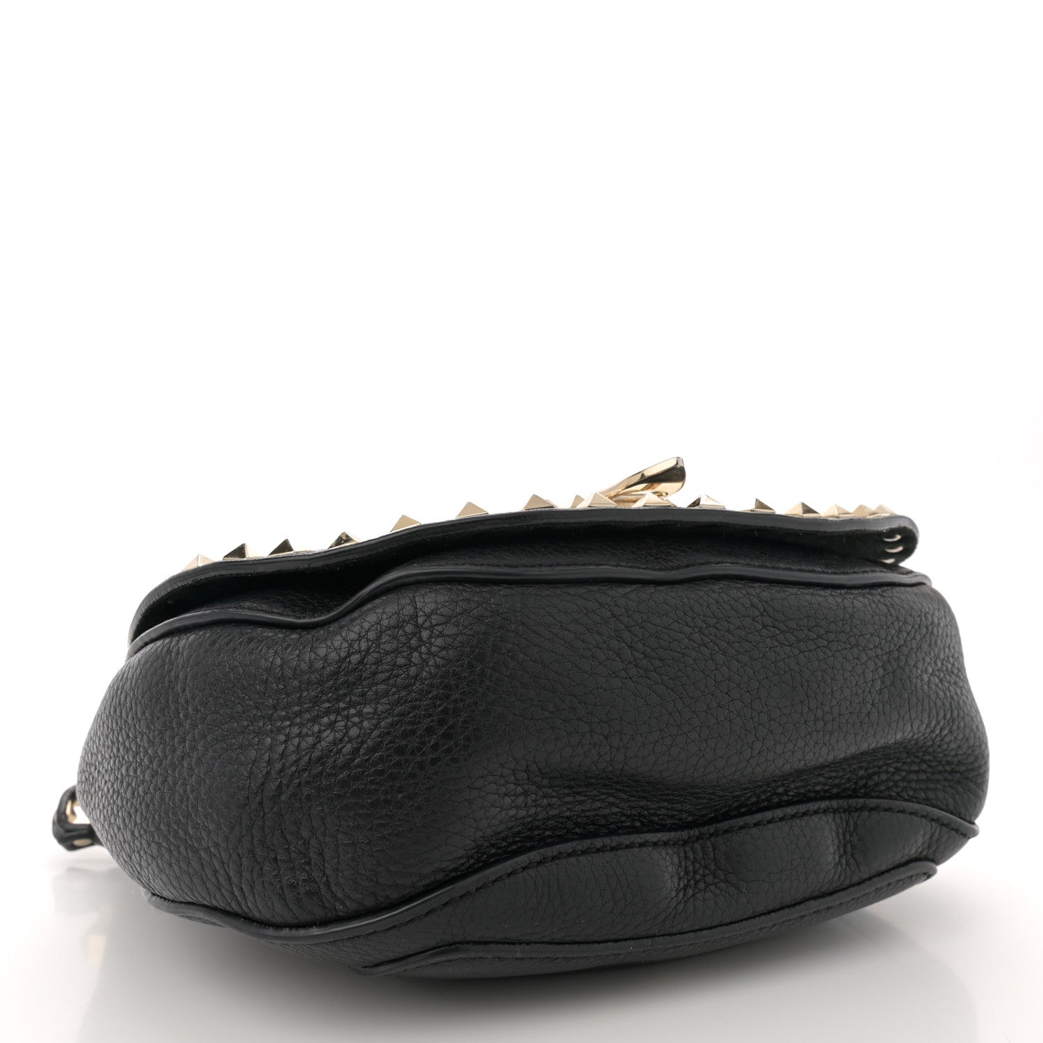 Grained Calfskin Rockstud Saddle Bag Black