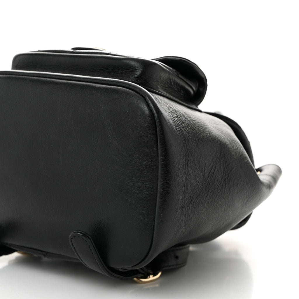 Glazed Aged Calfskin Quilted Small Duma Drawstring Backpack Black