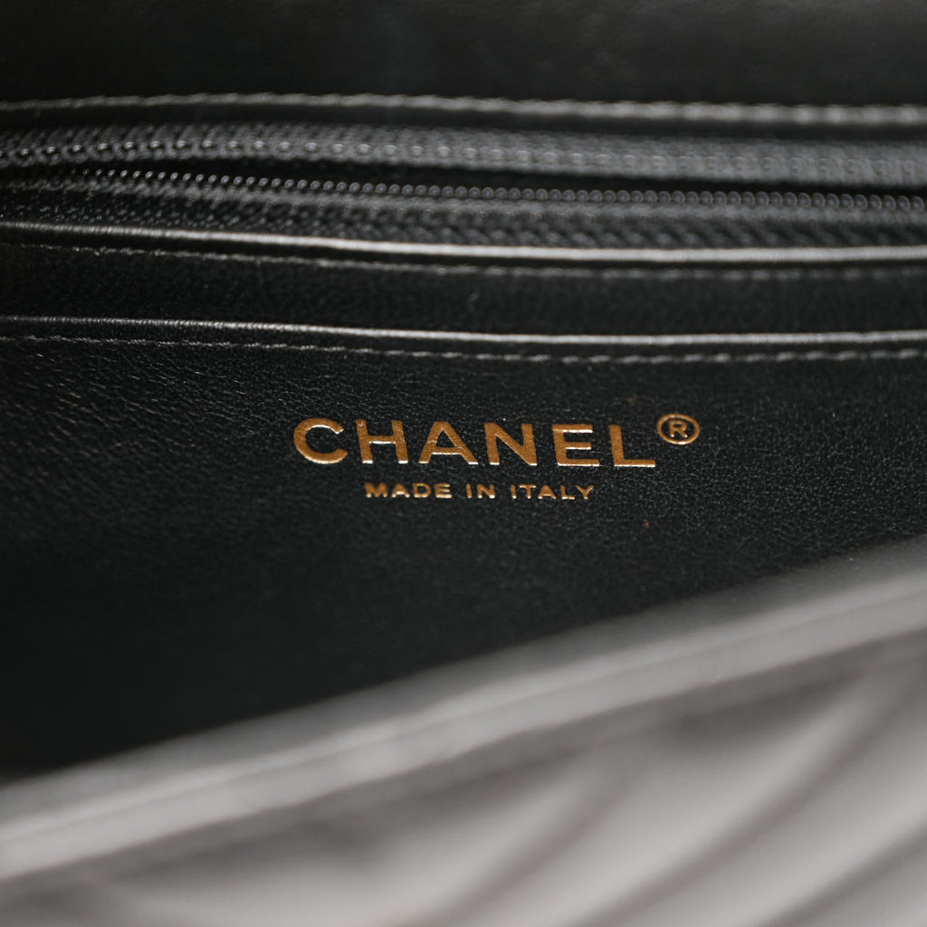 Lambskin Chevron Quilted Mini Rectangular Flap Black