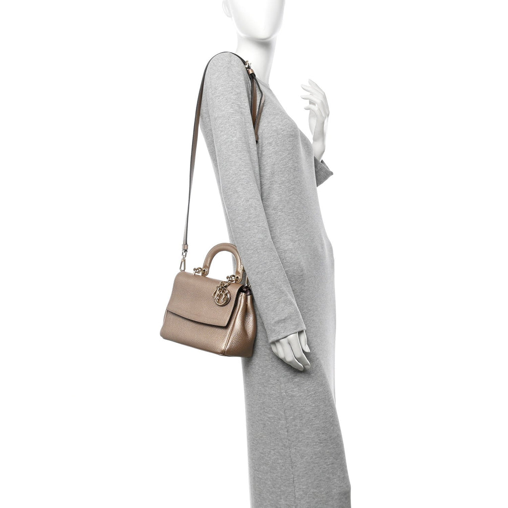 Metallic Bullcalf Mini Be Dior Flap Pale Gold