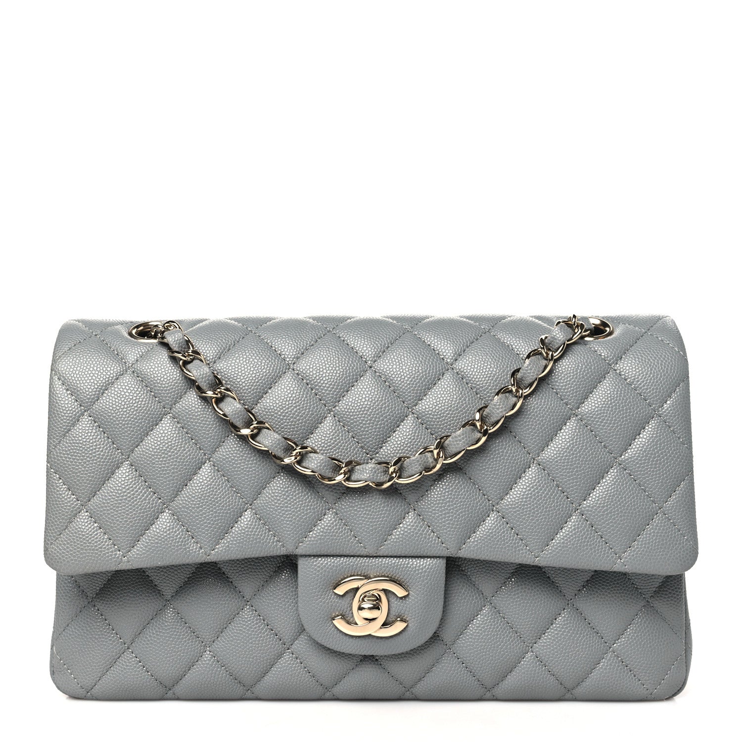 Caviar Quilted Medium Double Flap Grey