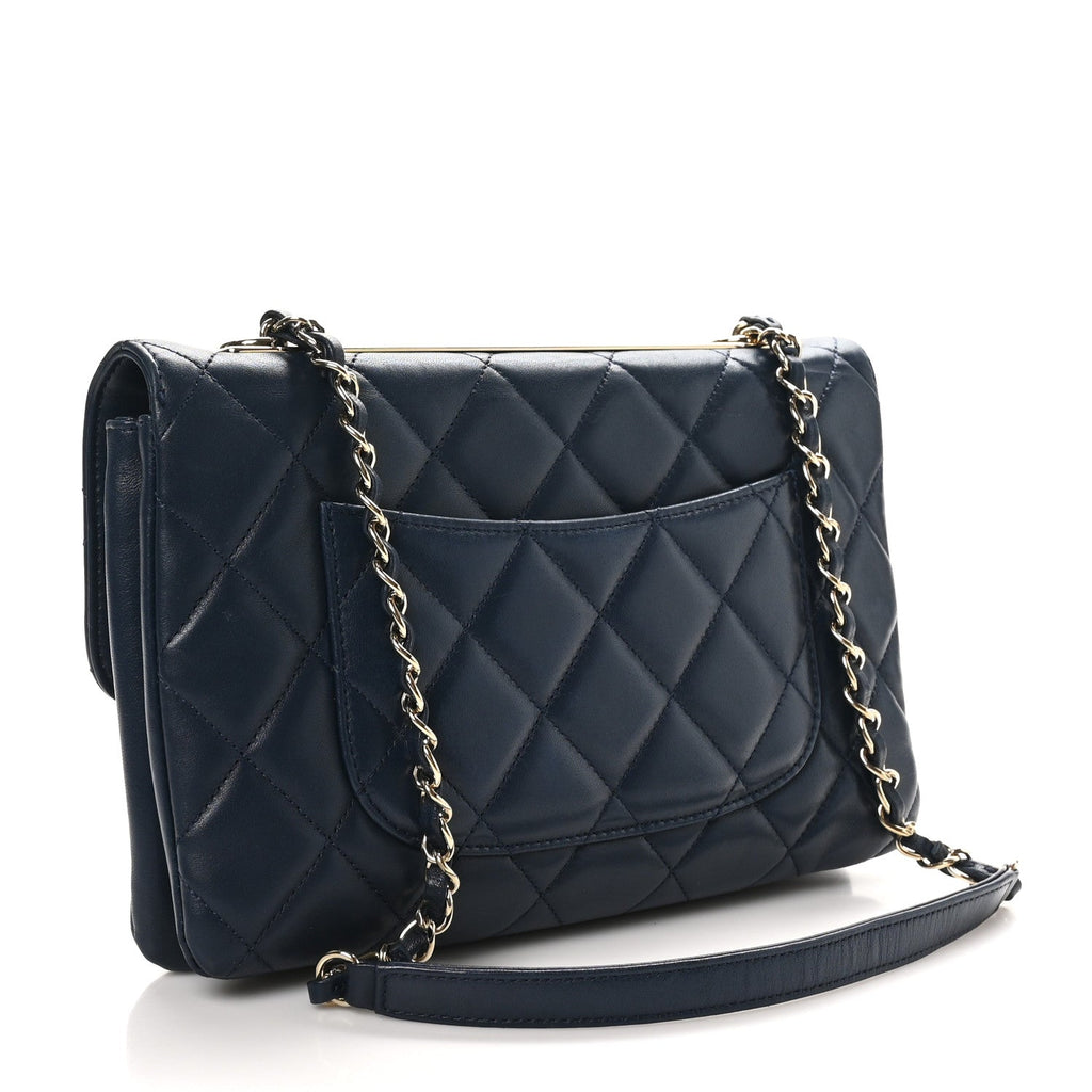 Lambskin Quilted Medium Trendy CC Flap Navy Blue