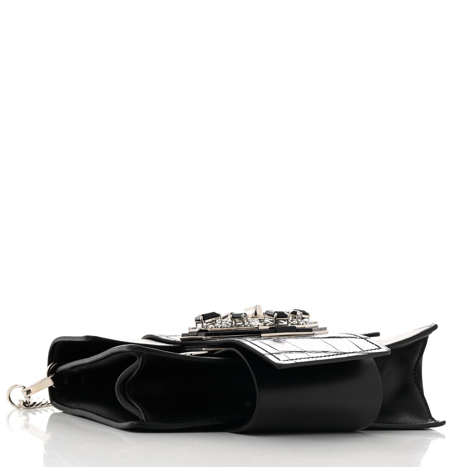 City Calf Cocco Crystal Embellished Ribbon Bag Black