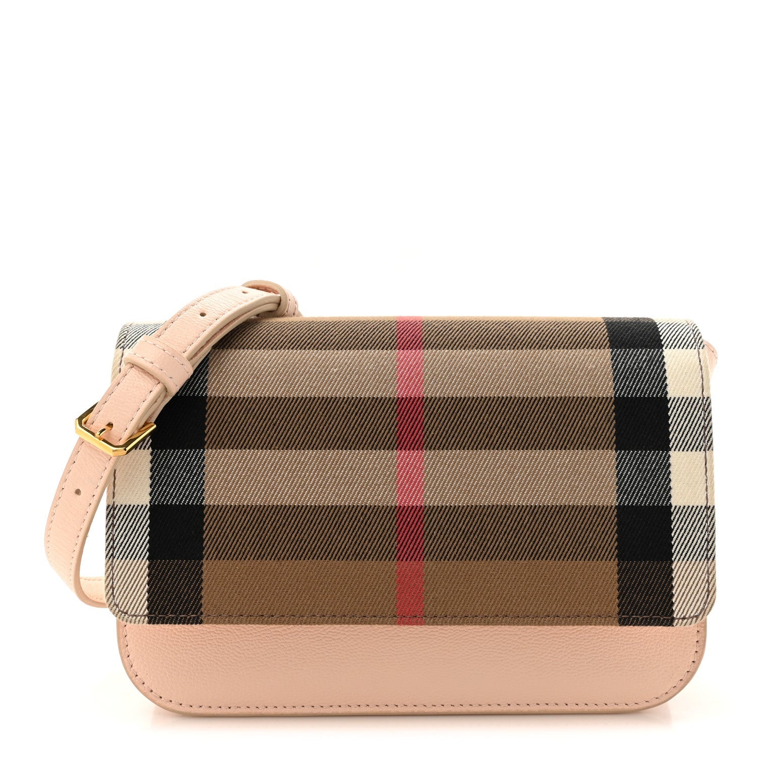 Grained Calfskin House Check Small Madison Shoulder Bag Pale Cameo