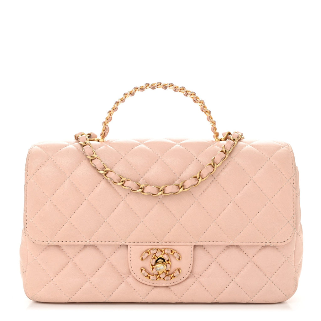 Lambskin Quilted Small Strass On Top Flap Bag Light Pink