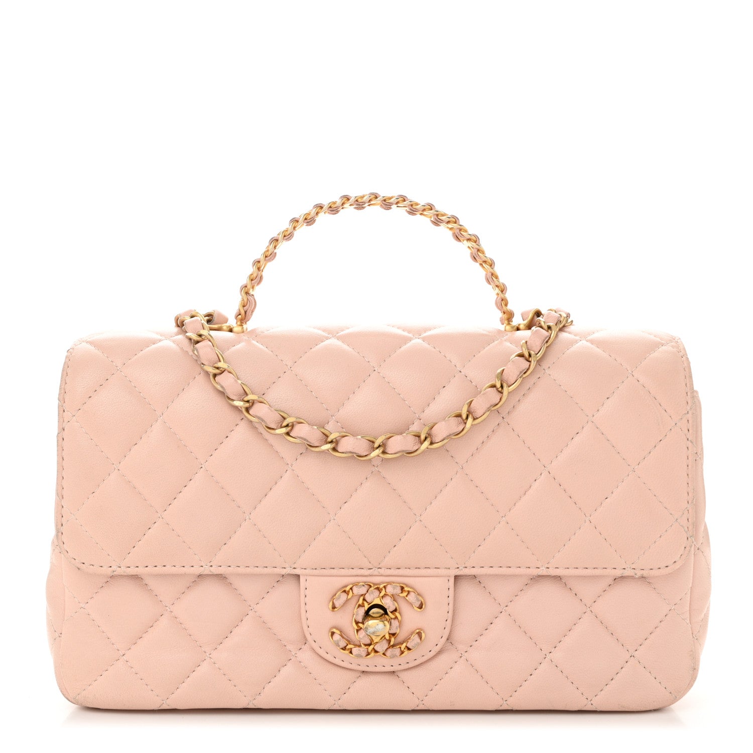 Lambskin Quilted Small Strass On Top Flap Bag Light Pink