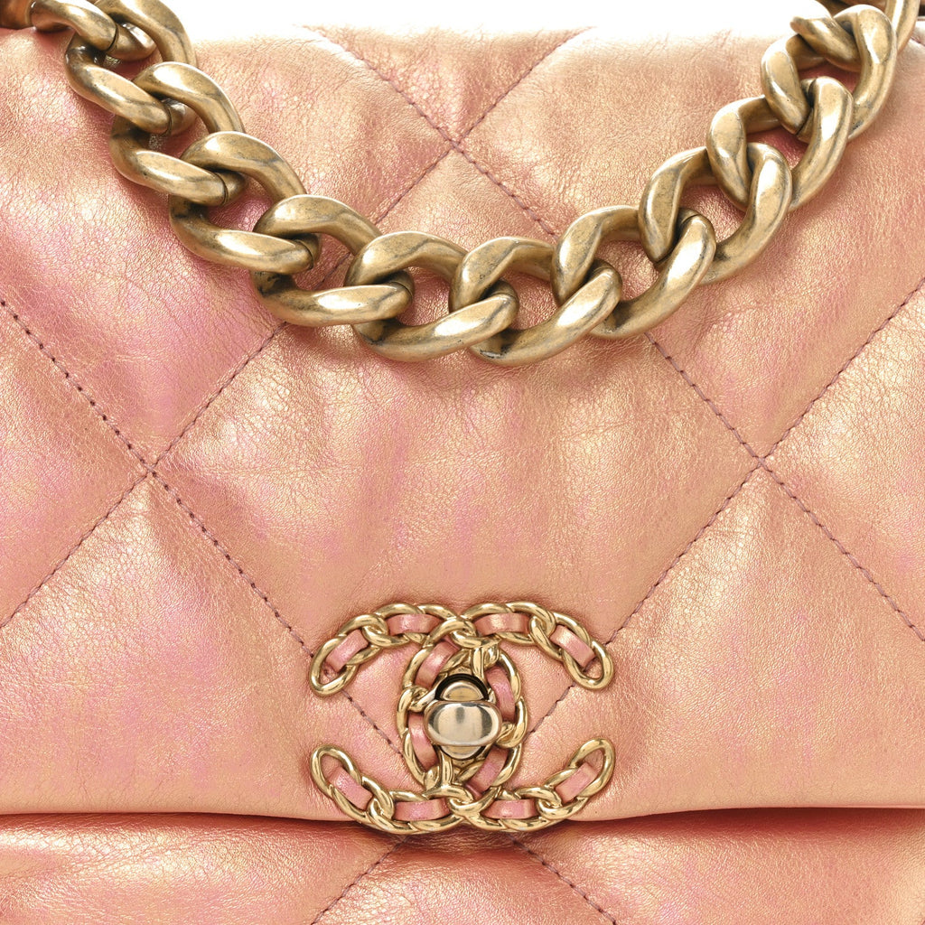 Iridescent Lambskin Quilted Chanel 19 Flap Pink