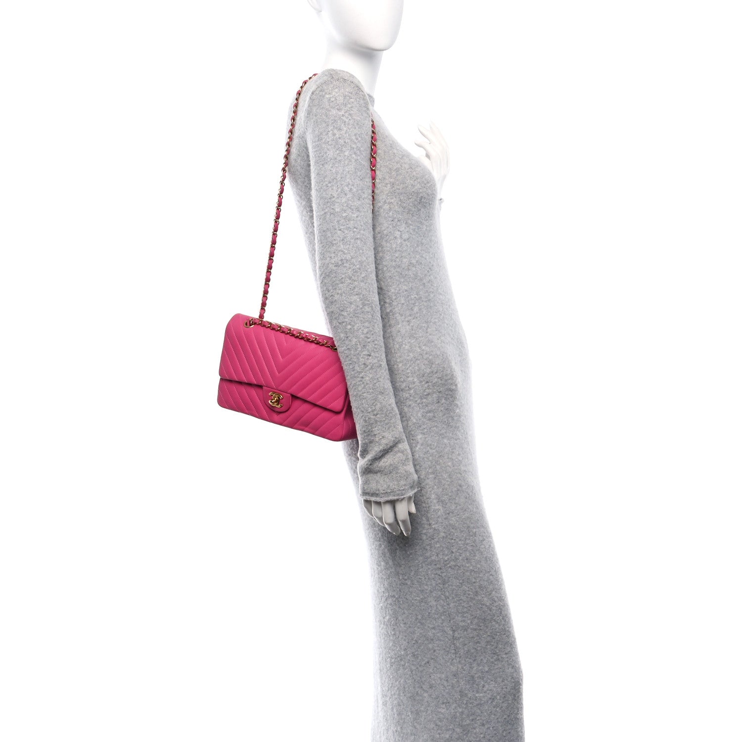 Lambskin Chevron Quilted Medium Double Flap Pink