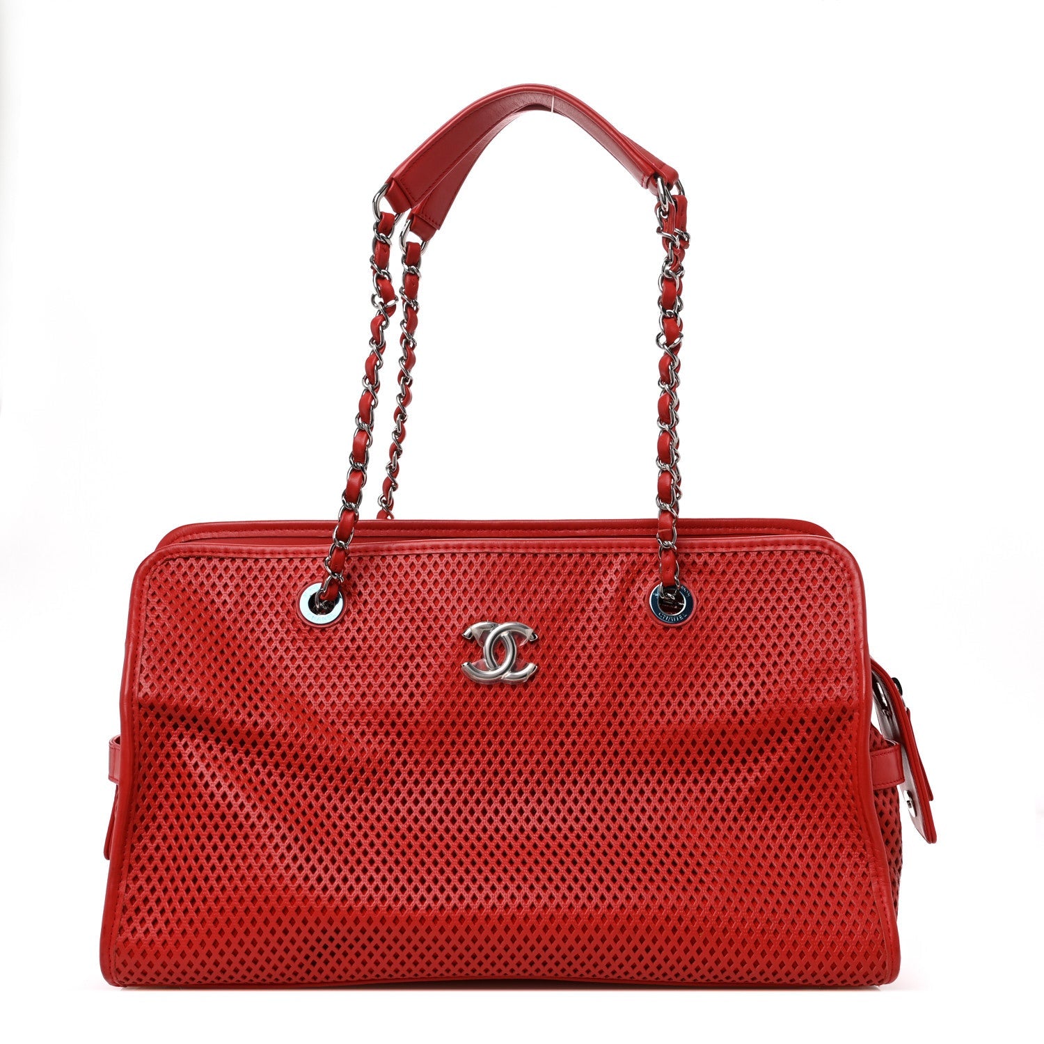 Calfskin Perforated Up In The Air East West Tote Red