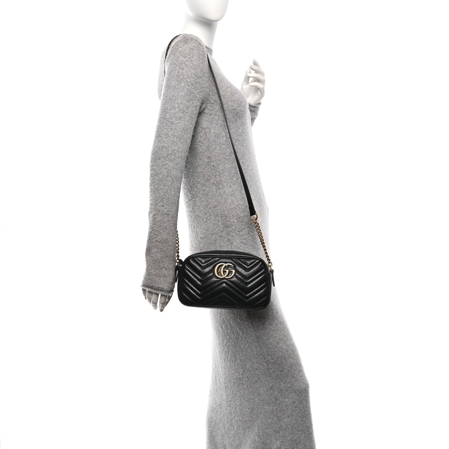 Calfskin Matelasse Small GG Marmont Chain Shoulder Bag Black
